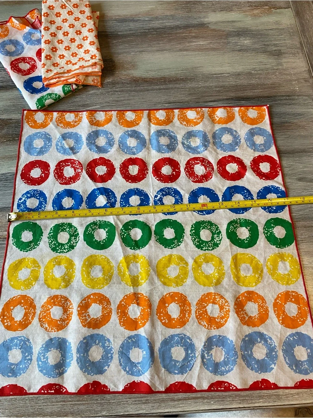 Cloth Napkin Primary Color Floral Vintage 70s Retro Lot Of 3